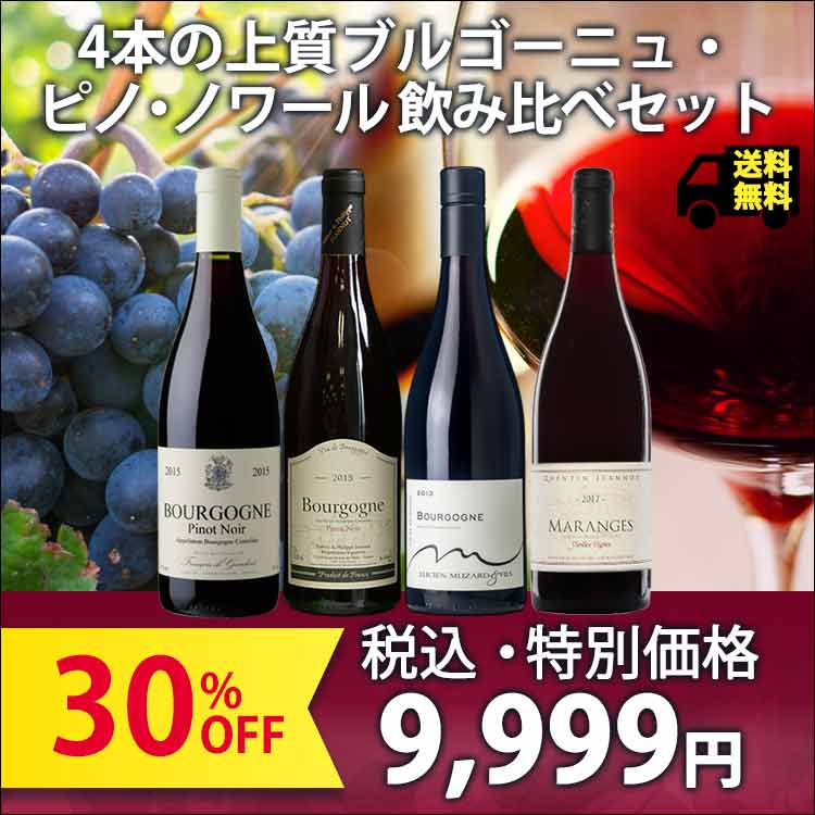 ひとつのブドウ品種＆産地にフォーカス！4つのブルゴーニュ・ピノ・ノワール飲み比べセット（赤ワイン750ml×4本セット）