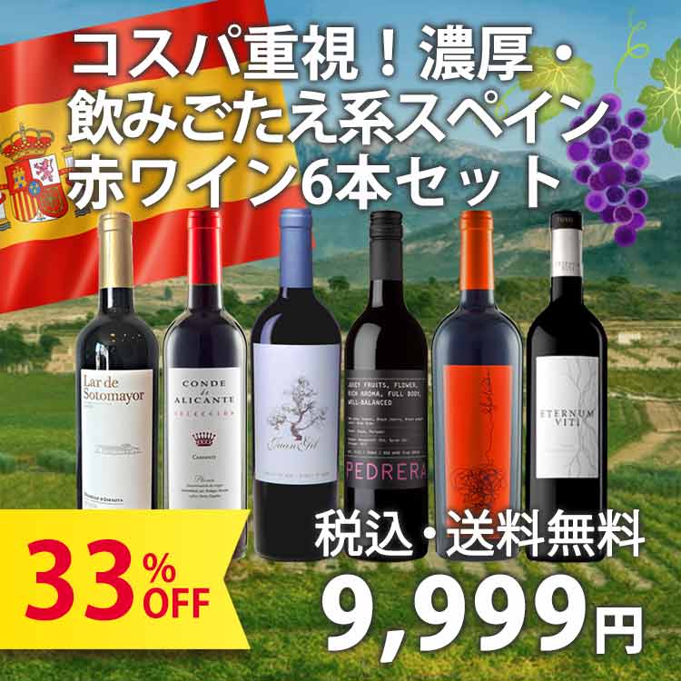 コスパ重視！濃厚飲みごたえ系スペイン赤ワイン6本セット（750ml×6本セット）