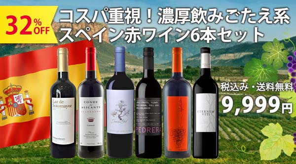 コスパ重視！濃厚飲みごたえスペイン赤ワイン6本セット